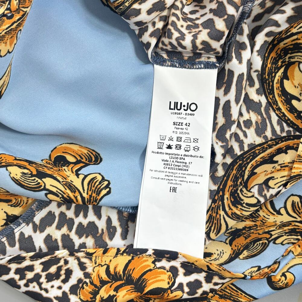 Liu Jo Floral Leopard Denim Mini Shirt Dress in Blue and Gold - Picture 10 of 12